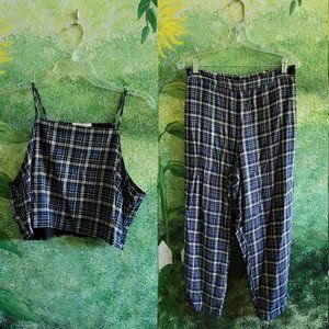 American Eagle Blue Plaid Matching Pant Shirt Set